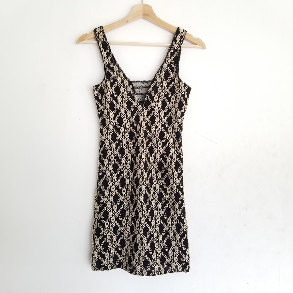 New Intimately Free People Black and Gold Strapless Embroidered Mini Dress XS